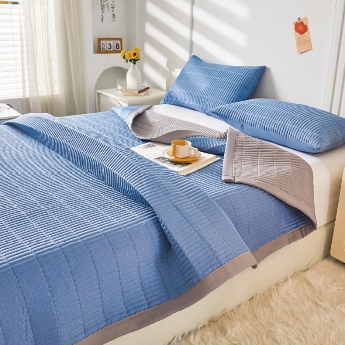 91家纺网 家纺一手货源 找家纺 水洗棉麻床盖大豆纤维夹棉加厚宿舍铺盖两用床单床裙保护垫宾利兰