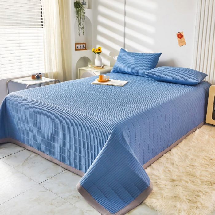 91家纺网 家纺一手货源 找家纺 水洗棉麻床盖大豆纤维夹棉加厚宿舍铺盖两用床单床裙保护垫宾利兰