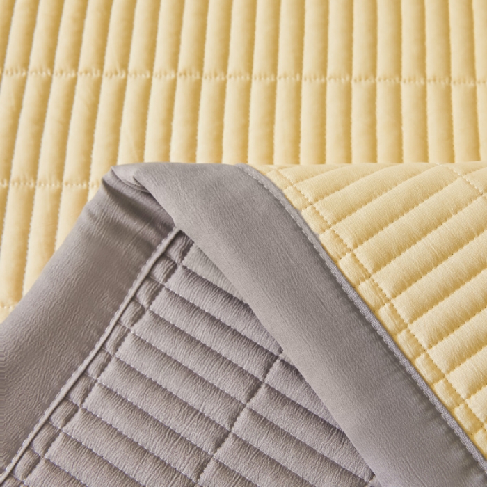 91家纺网 家纺一手货源 找家纺 水洗棉麻床盖大豆纤维夹棉加厚宿舍铺盖两用床单床裙保护垫鹅黄色