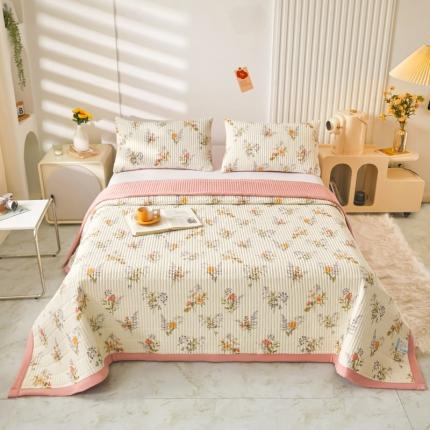 91家纺网 家纺一手货源 找家纺 水洗棉麻床盖大豆纤维夹棉加厚宿舍铺盖两用床单床裙保护垫花海