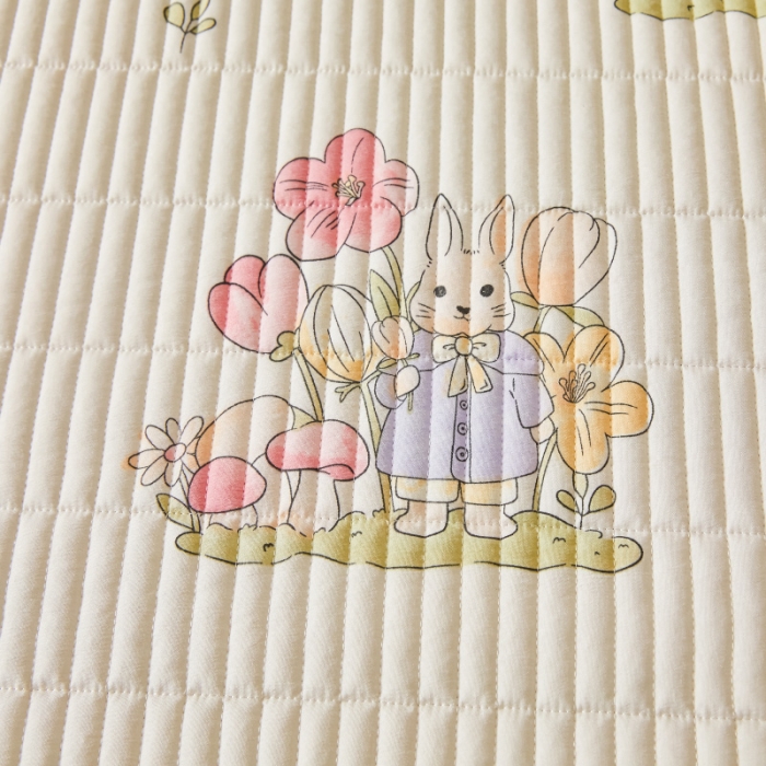 91家纺网 家纺一手货源 找家纺 水洗棉麻床盖大豆纤维夹棉加厚宿舍铺盖两用床单床裙保护垫花中兔