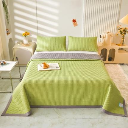 91家纺网 家纺一手货源 找家纺 水洗棉麻床盖大豆纤维夹棉加厚宿舍铺盖两用床单床裙保护垫 牛油果绿