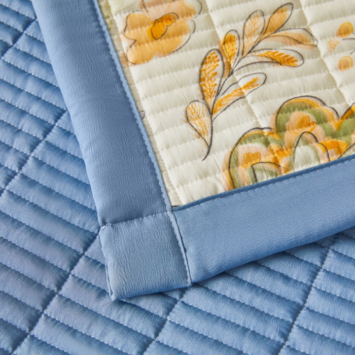 91家纺网 家纺一手货源 找家纺 水洗棉麻床盖大豆纤维夹棉加厚宿舍铺盖两用床单床裙保护垫 太阳花