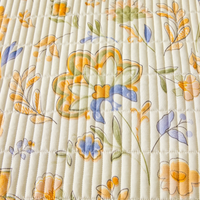 91家纺网 家纺一手货源 找家纺 水洗棉麻床盖大豆纤维夹棉加厚宿舍铺盖两用床单床裙保护垫 太阳花