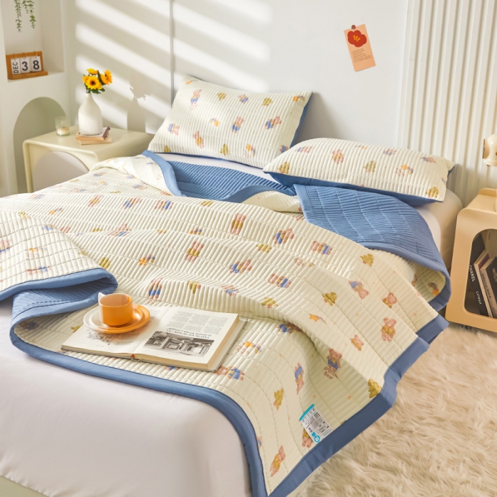 91家纺网 家纺一手货源 找家纺 水洗棉麻床盖大豆纤维夹棉加厚宿舍铺盖两用床单床裙保护垫 童话乐园
