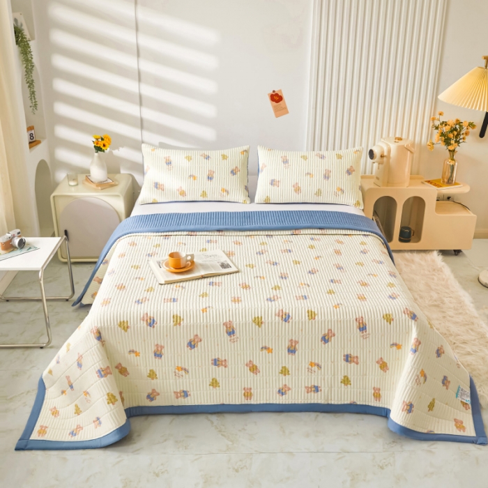 91家纺网 家纺一手货源 找家纺 水洗棉麻床盖大豆纤维夹棉加厚宿舍铺盖两用床单床裙保护垫 童话乐园