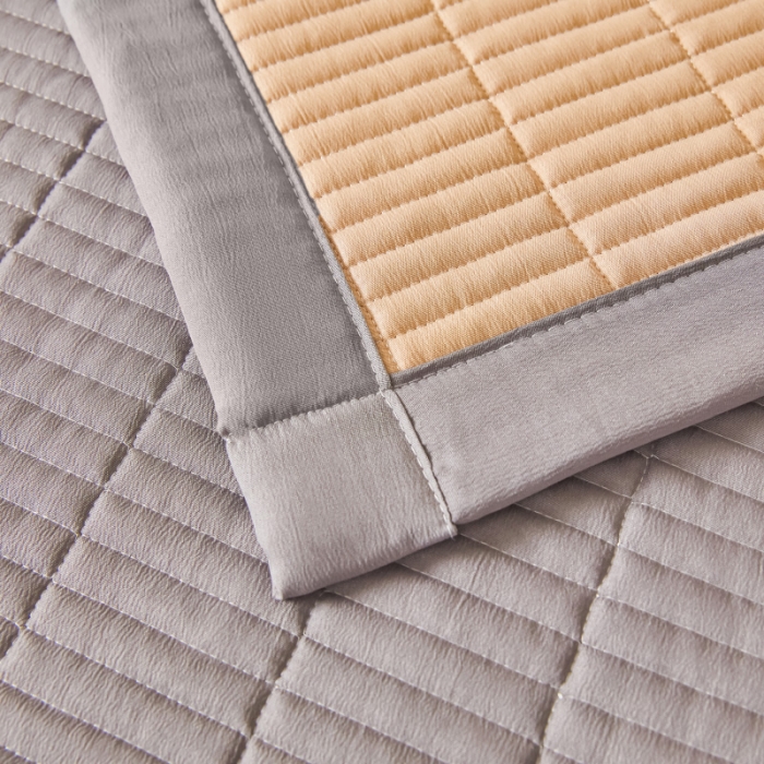 91家纺网 家纺一手货源 找家纺 水洗棉麻床盖大豆纤维夹棉加厚宿舍铺盖两用床单床裙保护垫 香槟色