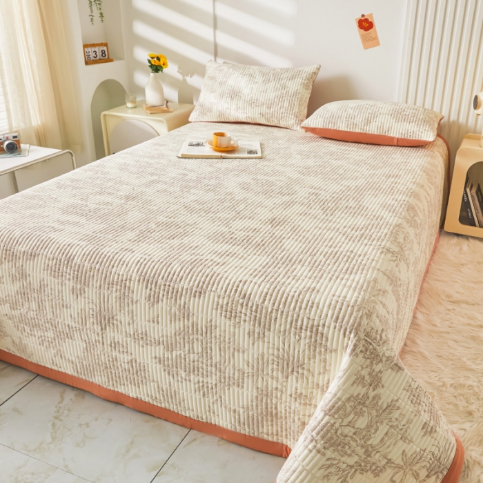 91家纺网 家纺一手货源 找家纺 水洗棉麻床盖大豆纤维夹棉加厚宿舍铺盖两用床单床裙保护垫 逐风