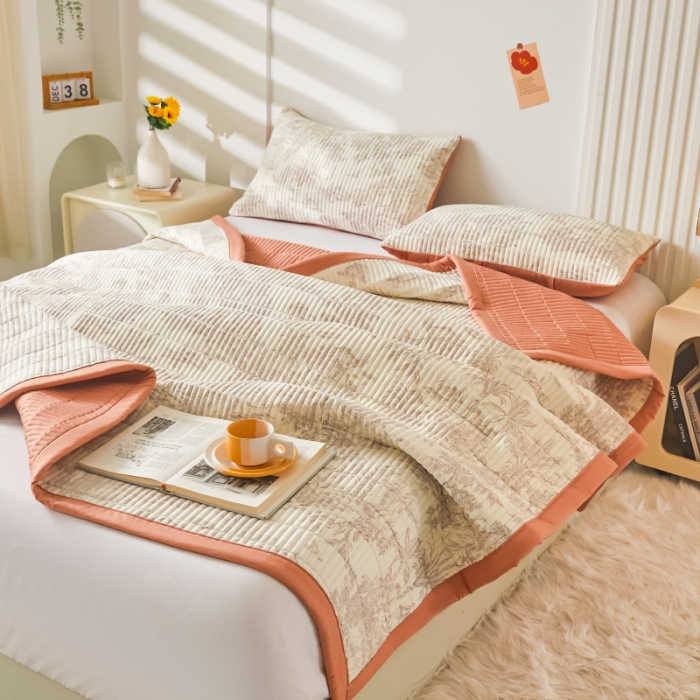 91家纺网 家纺一手货源 找家纺 水洗棉麻床盖大豆纤维夹棉加厚宿舍铺盖两用床单床裙保护垫 逐风