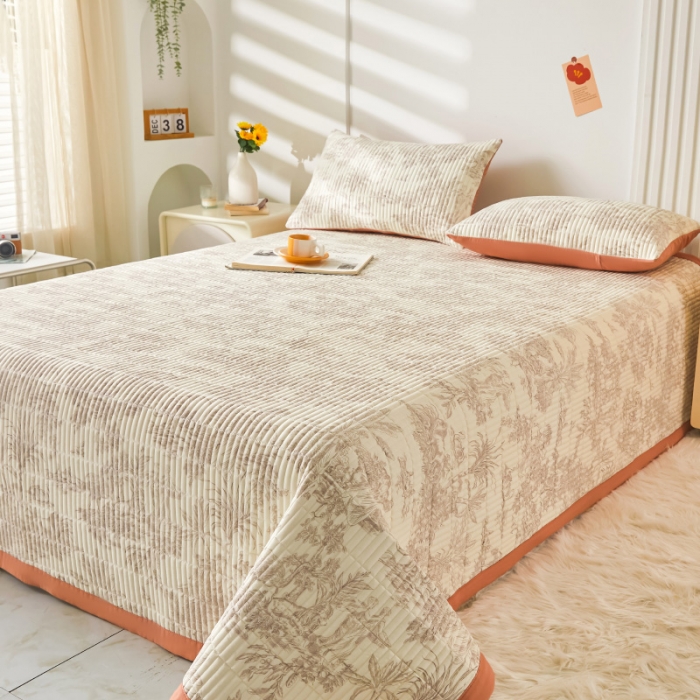 91家纺网 家纺一手货源 找家纺 水洗棉麻床盖大豆纤维夹棉加厚宿舍铺盖两用床单床裙保护垫 逐风