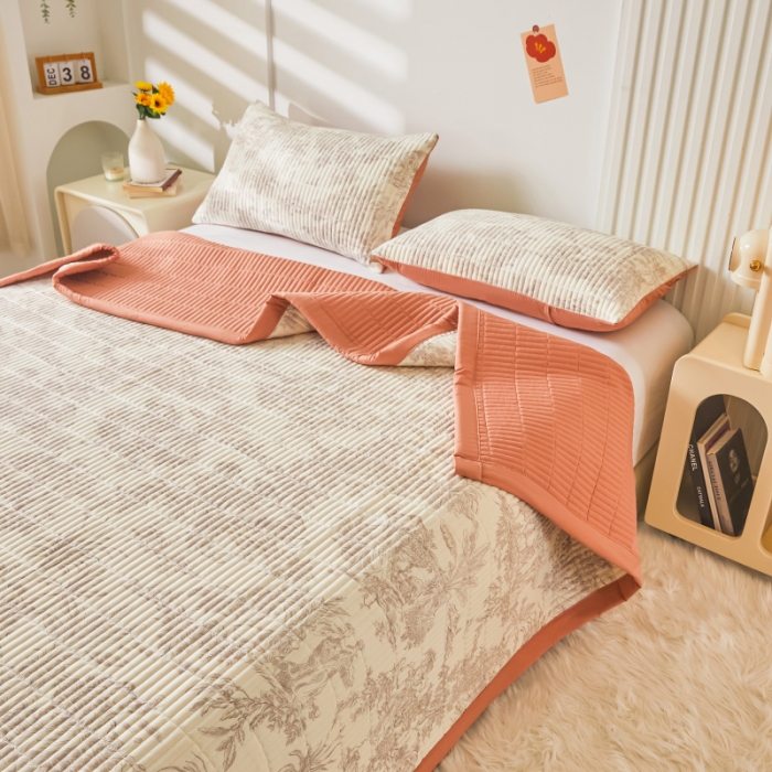 91家纺网 家纺一手货源 找家纺 水洗棉麻床盖大豆纤维夹棉加厚宿舍铺盖两用床单床裙保护垫 逐风