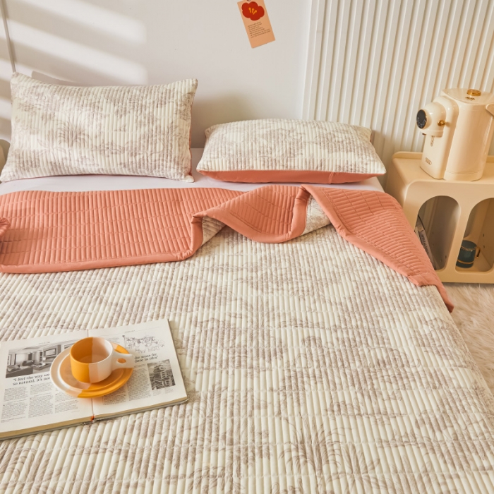 91家纺网 家纺一手货源 找家纺 水洗棉麻床盖大豆纤维夹棉加厚宿舍铺盖两用床单床裙保护垫 逐风