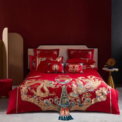 （总）红番天 22新款140支贡缎澳棉提花中式精美苏绣多件套