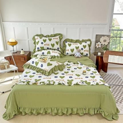 91家纺网 家纺一手货源 找家纺 （总）言熙居 2023新款水洗棉麻韩版花边夏被四件套空调被夏凉被