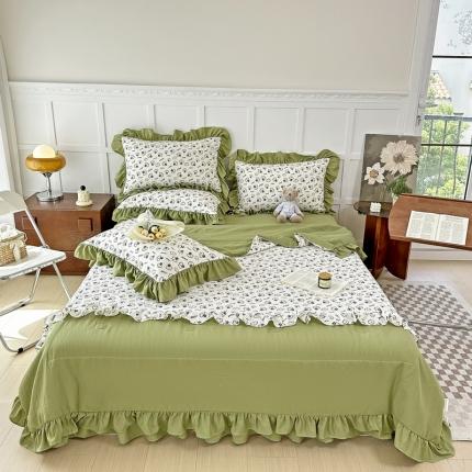 91家纺网 家纺一手货源 找家纺 （总）言熙居 2023新款水洗棉麻韩版花边夏被四件套空调被夏凉被