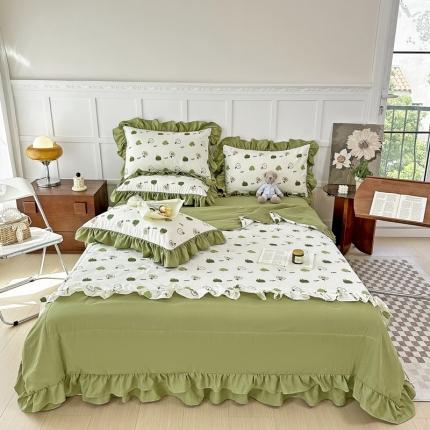 言熙居 2023新款水洗棉麻韩版花边夏被四件套空调被夏凉被 青苹果乐园