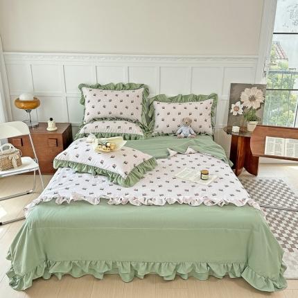 言熙居 2023新款水洗棉麻韩版花边夏被四件套空调被夏凉被 郁金香园