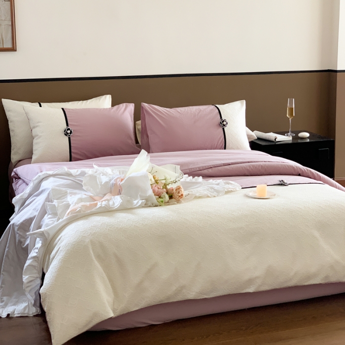 91家纺网 家纺一手货源 找家纺 玛奇朵 2023新款全棉有氧水洗棉蕾丝小香风-安娜系列 安娜-木槿紫