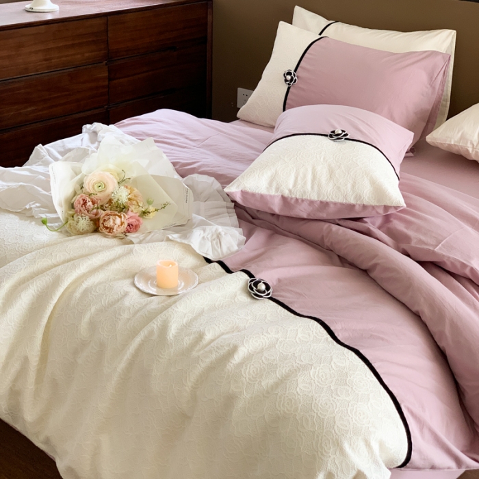 91家纺网 家纺一手货源 找家纺 玛奇朵 2023新款全棉有氧水洗棉蕾丝小香风-安娜系列 安娜-木槿紫