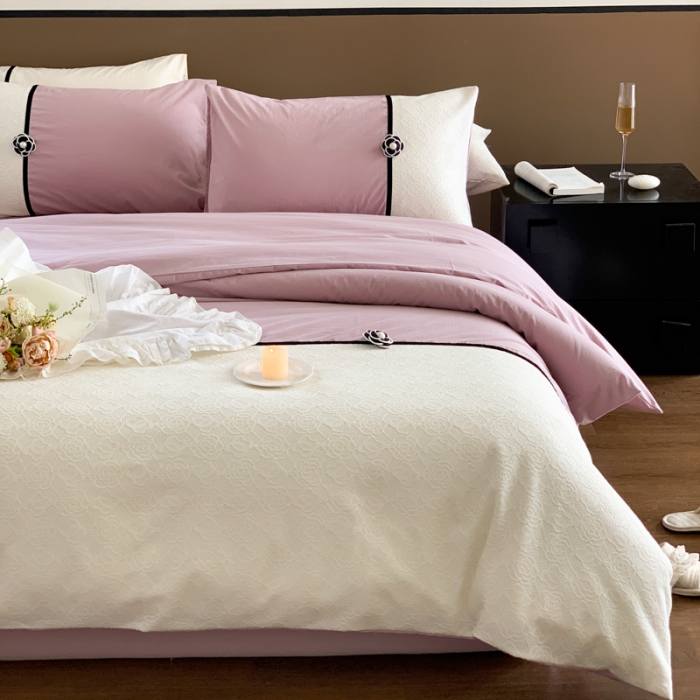 91家纺网 家纺一手货源 找家纺 玛奇朵 2023新款全棉有氧水洗棉蕾丝小香风-安娜系列 安娜-木槿紫