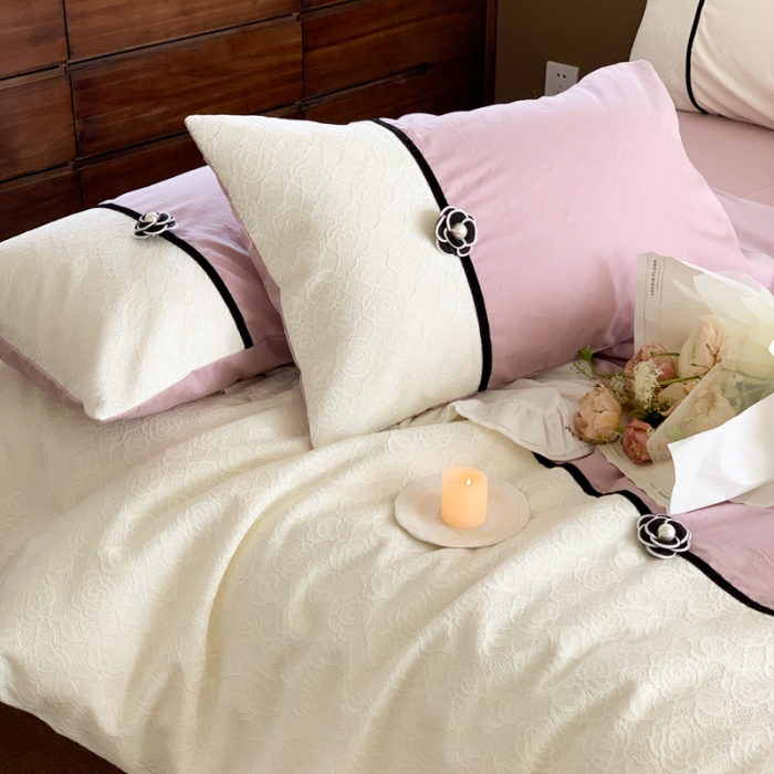 91家纺网 家纺一手货源 找家纺 玛奇朵 2023新款全棉有氧水洗棉蕾丝小香风-安娜系列 安娜-木槿紫