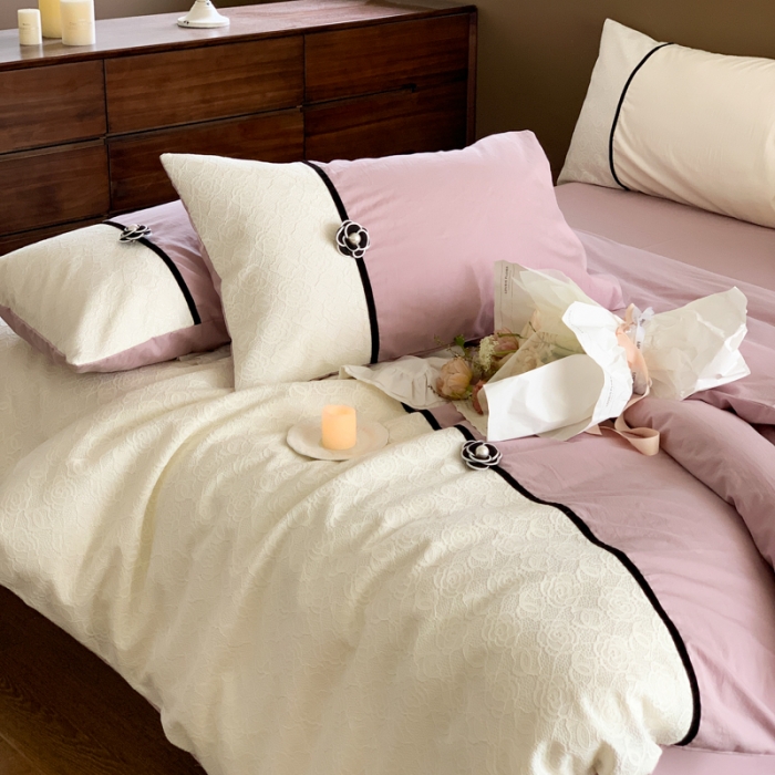 91家纺网 家纺一手货源 找家纺 玛奇朵 2023新款全棉有氧水洗棉蕾丝小香风-安娜系列 安娜-木槿紫