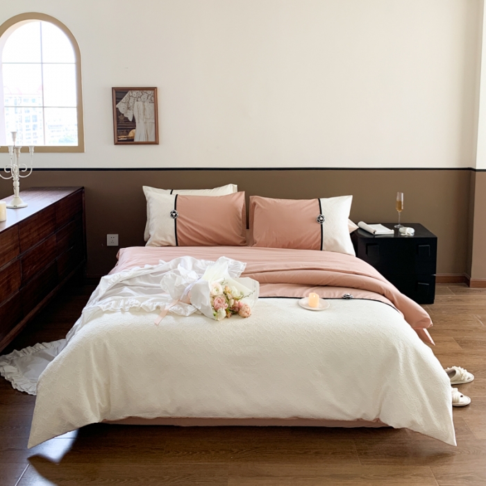 91家纺网 家纺一手货源 找家纺 玛奇朵 2023新款全棉有氧水洗棉蕾丝小香风-安娜系列 安娜-奶咖色