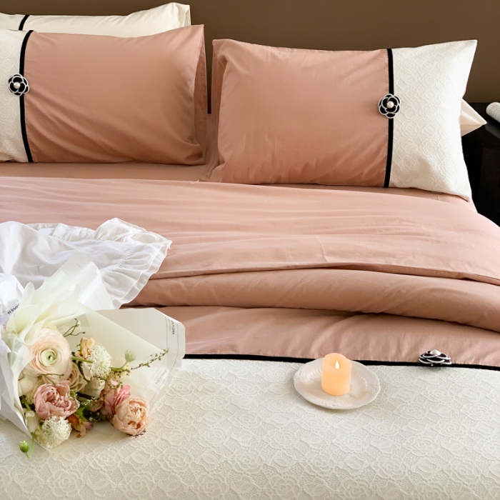 91家纺网 家纺一手货源 找家纺 玛奇朵 2023新款全棉有氧水洗棉蕾丝小香风-安娜系列 安娜-奶咖色