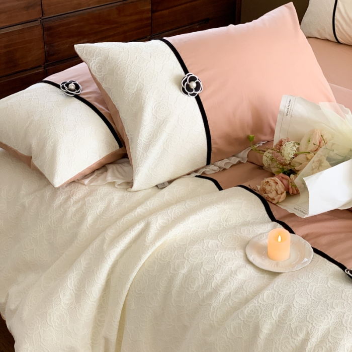 91家纺网 家纺一手货源 找家纺 玛奇朵 2023新款全棉有氧水洗棉蕾丝小香风-安娜系列 安娜-奶咖色