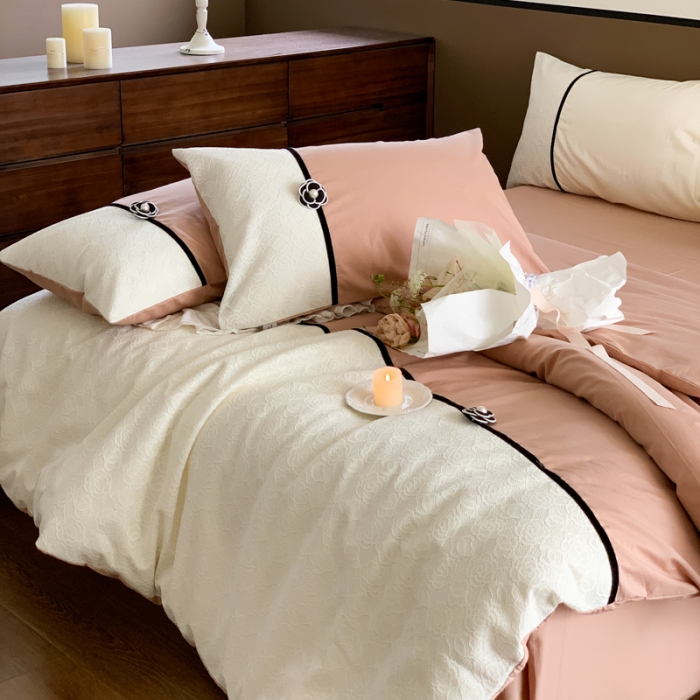 91家纺网 家纺一手货源 找家纺 玛奇朵 2023新款全棉有氧水洗棉蕾丝小香风-安娜系列 安娜-奶咖色