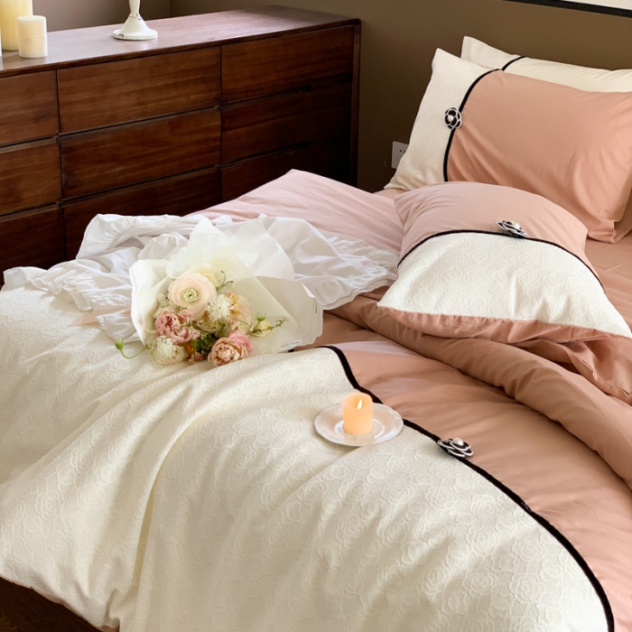 91家纺网 家纺一手货源 找家纺 玛奇朵 2023新款全棉有氧水洗棉蕾丝小香风-安娜系列 安娜-奶咖色