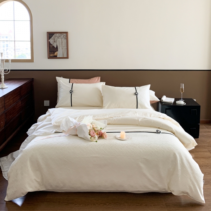 91家纺网 家纺一手货源 找家纺 玛奇朵 2023新款全棉有氧水洗棉蕾丝小香风-安娜系列 安娜-栀子白