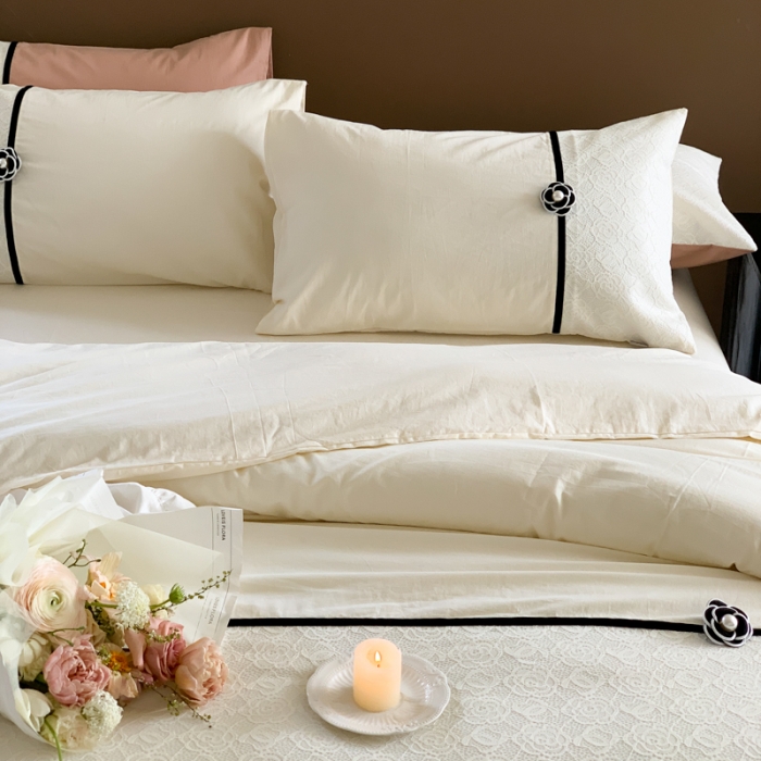 91家纺网 家纺一手货源 找家纺 玛奇朵 2023新款全棉有氧水洗棉蕾丝小香风-安娜系列 安娜-栀子白