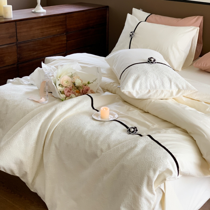 91家纺网 家纺一手货源 找家纺 玛奇朵 2023新款全棉有氧水洗棉蕾丝小香风-安娜系列 安娜-栀子白