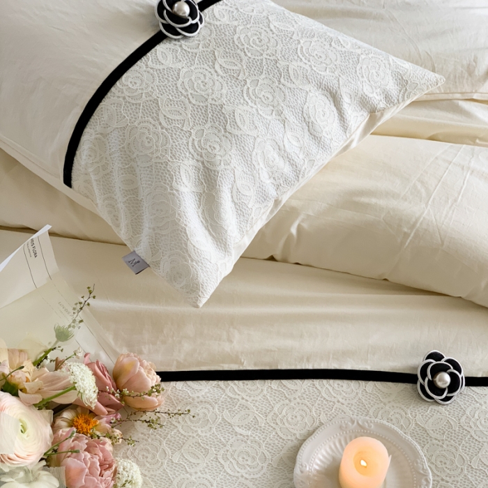 91家纺网 家纺一手货源 找家纺 玛奇朵 2023新款全棉有氧水洗棉蕾丝小香风-安娜系列 安娜-栀子白