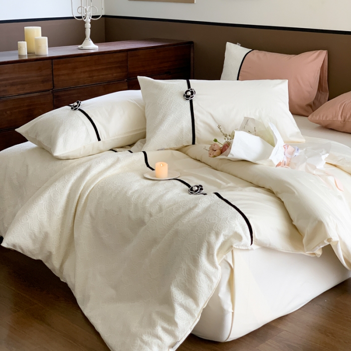 91家纺网 家纺一手货源 找家纺 玛奇朵 2023新款全棉有氧水洗棉蕾丝小香风-安娜系列 安娜-栀子白