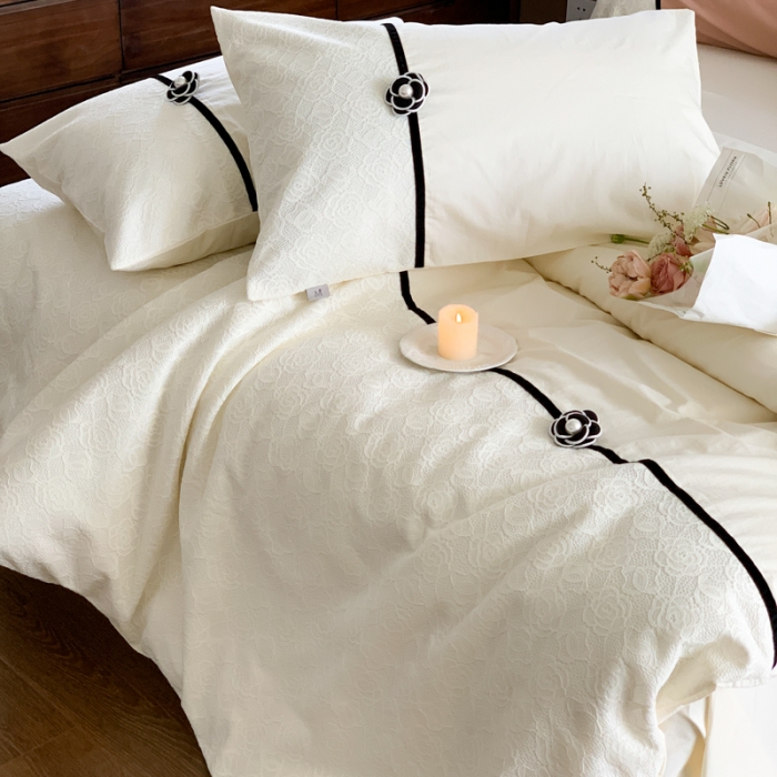 91家纺网 家纺一手货源 找家纺 玛奇朵 2023新款全棉有氧水洗棉蕾丝小香风-安娜系列 安娜-栀子白