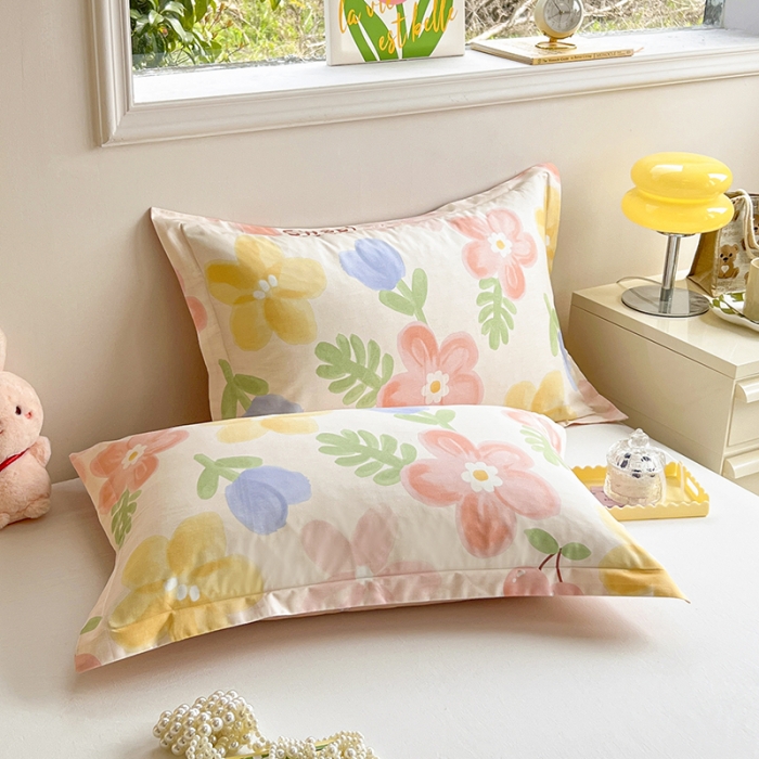 91家纺网 家纺一手货源 找家纺 绵庭 2023新款全棉印花枕套 花蜜悠然