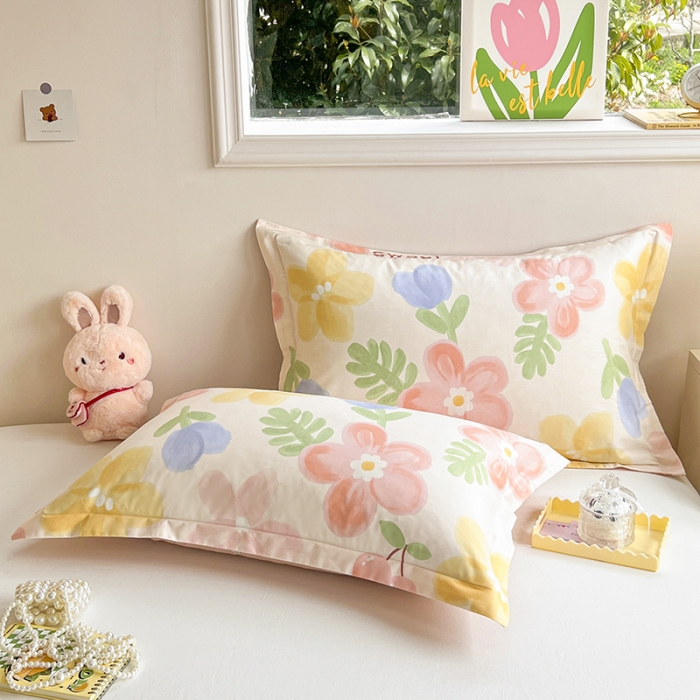 91家纺网 家纺一手货源 找家纺 绵庭 2023新款全棉印花枕套 花蜜悠然