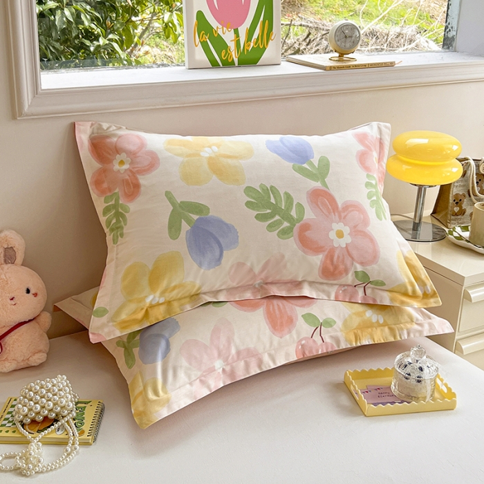 91家纺网 家纺一手货源 找家纺 绵庭 2023新款全棉印花枕套 花蜜悠然