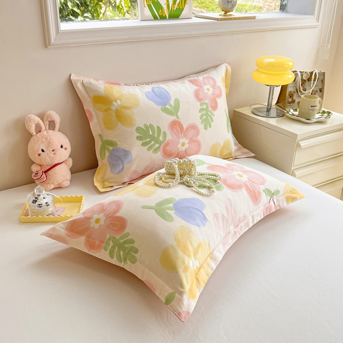 91家纺网 家纺一手货源 找家纺 绵庭 2023新款全棉印花枕套 花蜜悠然