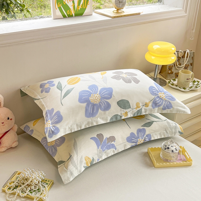 91家纺网 家纺一手货源 找家纺 绵庭 2023新款全棉印花枕套 花清玉洁