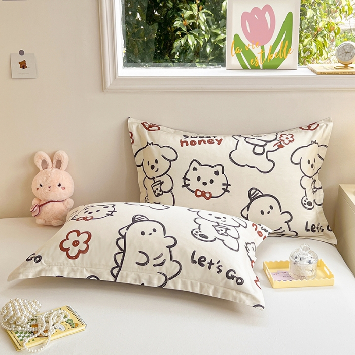 91家纺网 家纺一手货源 找家纺 绵庭 2023新款全棉印花枕套 萌宠