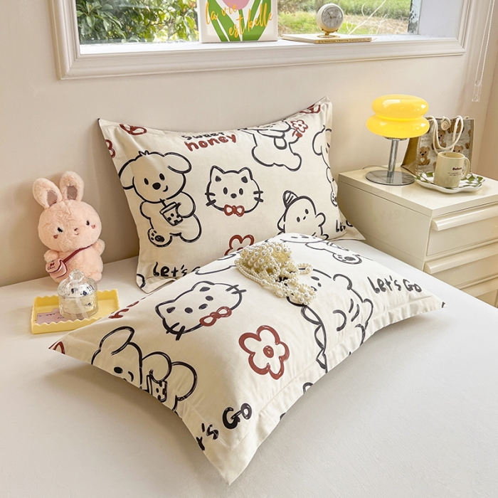 91家纺网 家纺一手货源 找家纺 绵庭 2023新款全棉印花枕套 萌宠