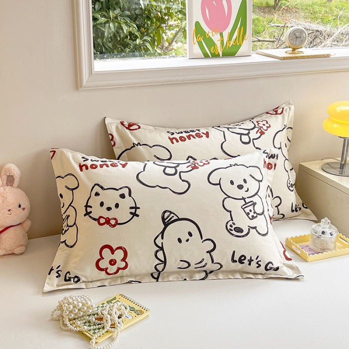 91家纺网 家纺一手货源 找家纺 绵庭 2023新款全棉印花枕套 萌宠