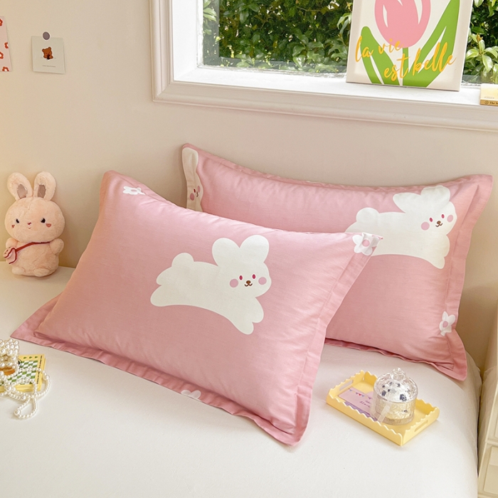 91家纺网 家纺一手货源 找家纺 绵庭 2023新款全棉印花枕套 萌萌兔-粉