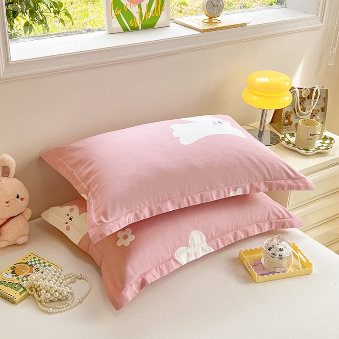 91家纺网 家纺一手货源 找家纺 绵庭 2023新款全棉印花枕套 萌萌兔-粉