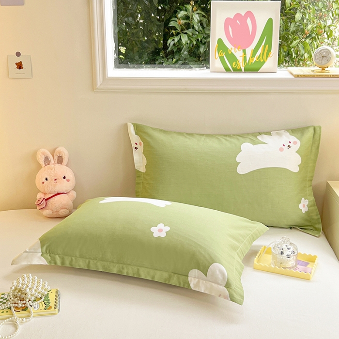 91家纺网 家纺一手货源 找家纺 绵庭 2023新款全棉印花枕套 萌萌兔-绿
