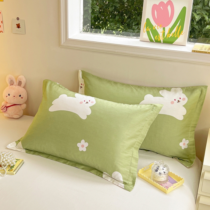 91家纺网 家纺一手货源 找家纺 绵庭 2023新款全棉印花枕套 萌萌兔-绿
