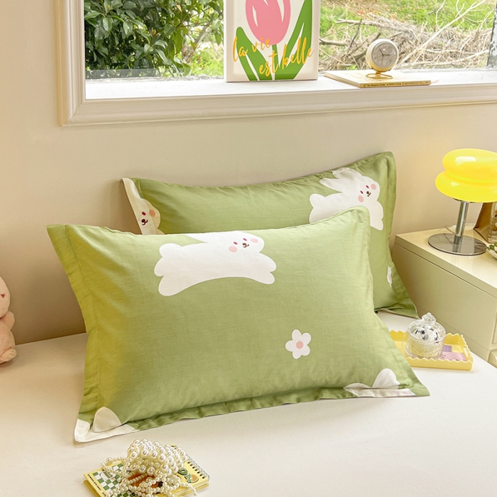 91家纺网 家纺一手货源 找家纺 绵庭 2023新款全棉印花枕套 萌萌兔-绿